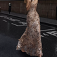 Romantic Strapless Champagne Prom Dress Sequins Beading Mermaid Evening Dress C9049