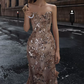 Romantic Strapless Champagne Prom Dress Sequins Beading Mermaid Evening Dress C9049