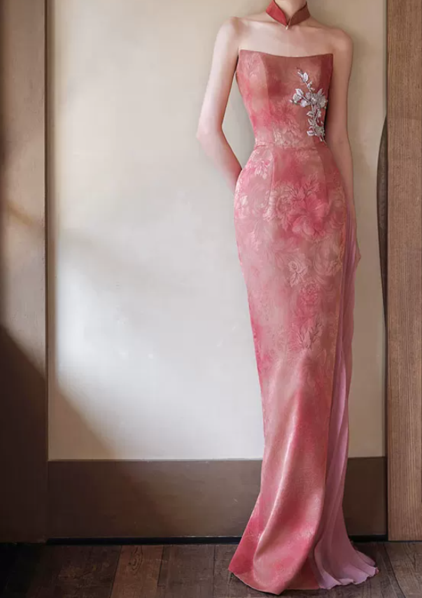 Robe de bal de princesse bustier à volants en satin long, robe de soirée C8117