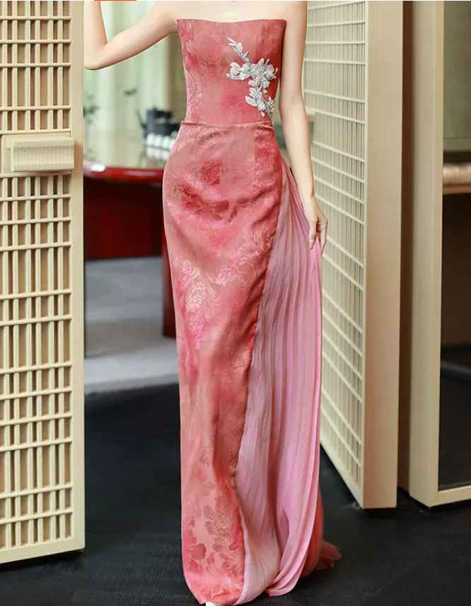 Robe de bal de princesse bustier à volants en satin long, robe de soirée C8117