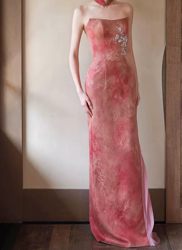 Robe de bal de princesse bustier à volants en satin long, robe de soirée C8117