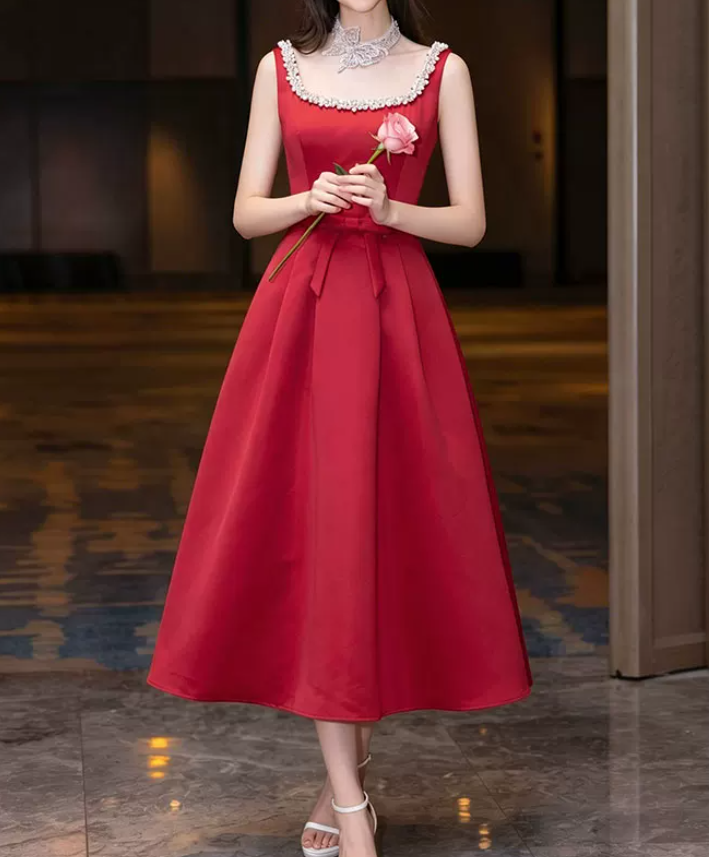 Mini robe de soirée en satin, sans bretelles, sans manches, ligne a, simple, C899