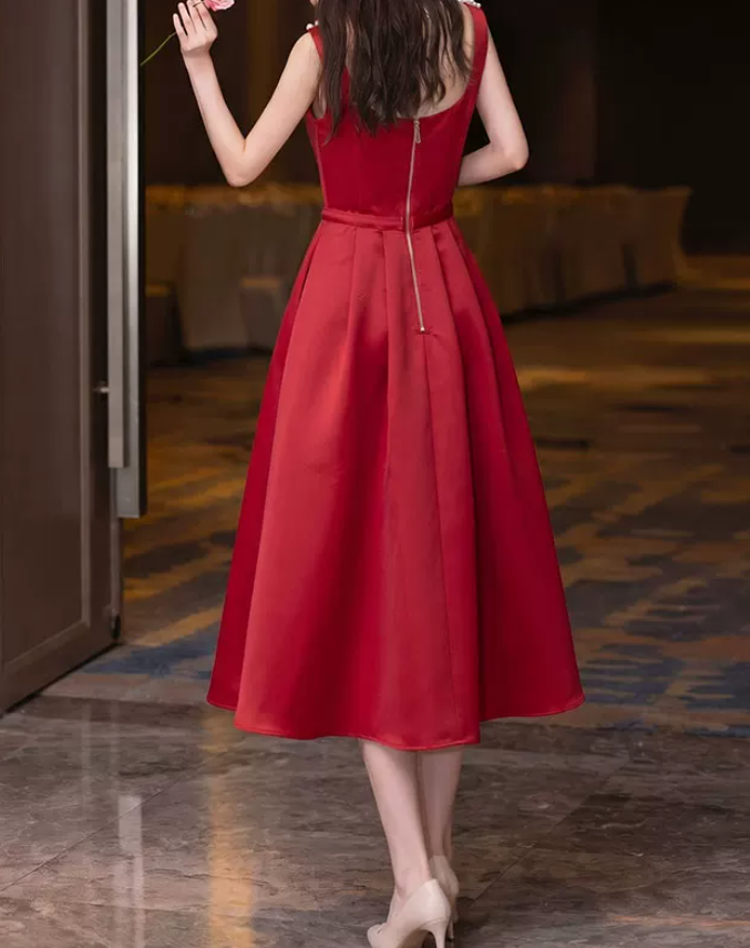Mini robe de soirée en satin, sans bretelles, sans manches, ligne a, simple, C899