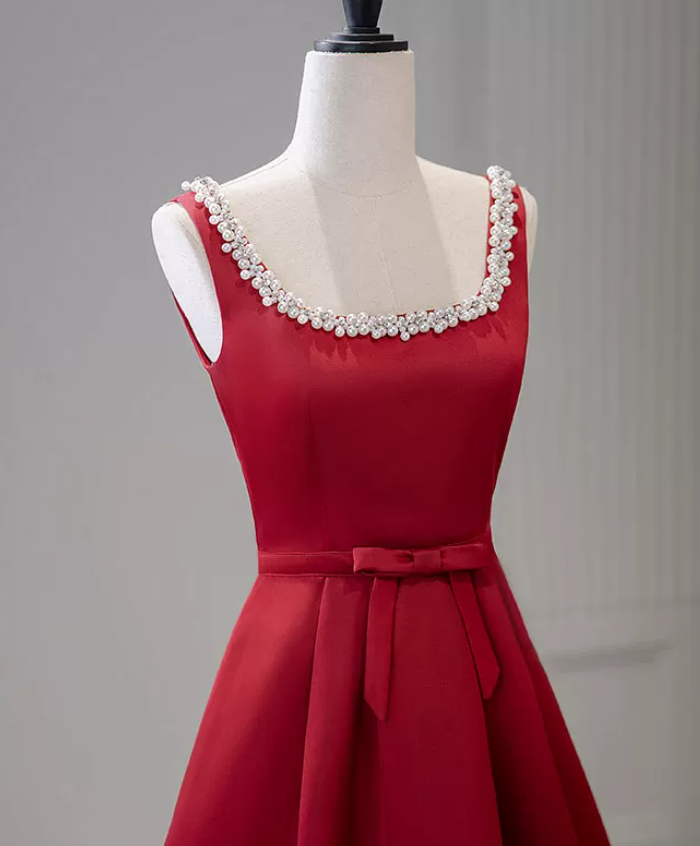 Mini robe de soirée en satin, sans bretelles, sans manches, ligne a, simple, C899