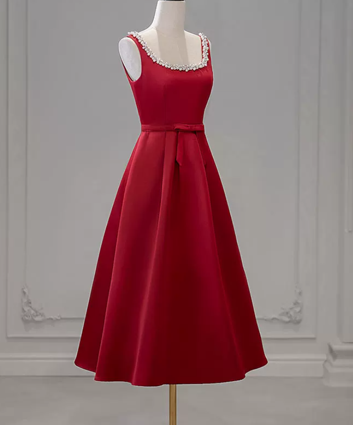Mini robe de soirée en satin, sans bretelles, sans manches, ligne a, simple, C899
