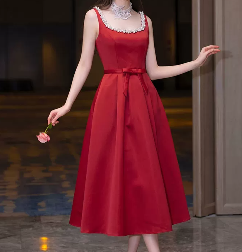 Mini robe de soirée en satin, sans bretelles, sans manches, ligne a, simple, C899