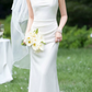 Superbe robe de mariée sirène bustier en satin et tulle, longue et en dentelle, C4563