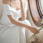 Superbe robe de mariée sirène bustier en satin et tulle, longue et en dentelle, C4563