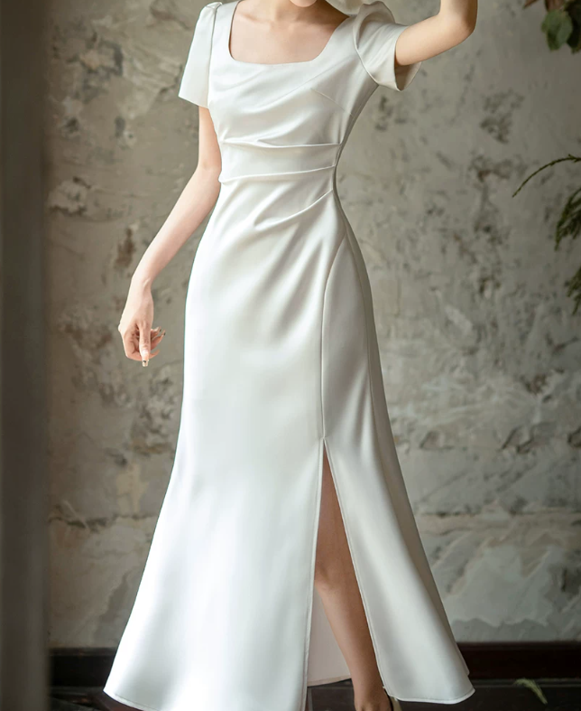 Superbe robe de mariée sirène bustier en satin et tulle, longue et en dentelle, C4563