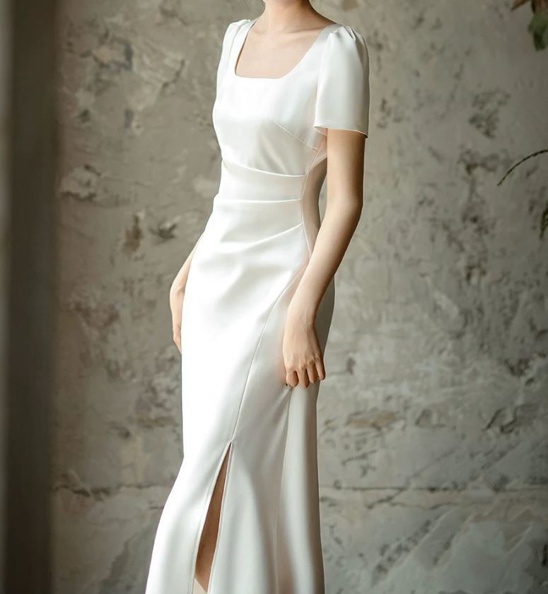 Superbe robe de mariée sirène bustier en satin et tulle, longue et en dentelle, C4563