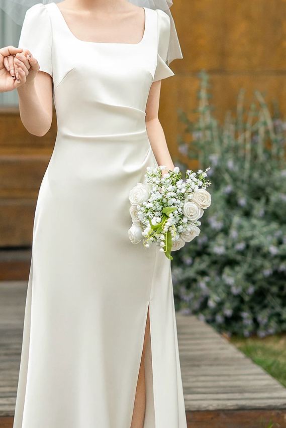 Superbe robe de mariée sirène bustier en satin et tulle, longue et en dentelle, C4563