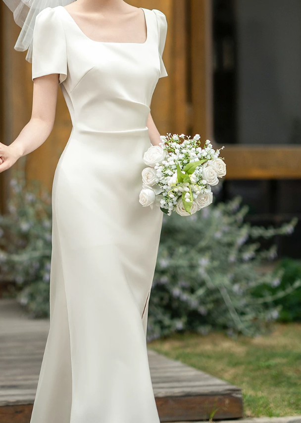 Superbe robe de mariée sirène bustier en satin et tulle, longue et en dentelle, C4563