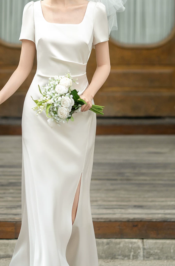 Superbe robe de mariée sirène bustier en satin et tulle, longue et en dentelle, C4563
