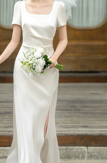 Superbe robe de mariée sirène bustier en satin et tulle, longue et en dentelle, C4563