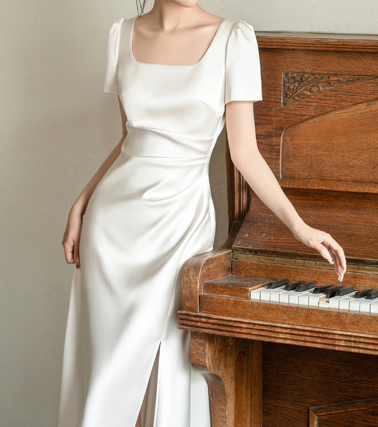 Superbe robe de mariée sirène bustier en satin et tulle, longue et en dentelle, C4563
