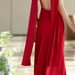 Attractive Satin Red Prom Dress Backless Beads Mermaid Evening Dress C9060