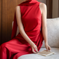 Attractive Satin Red Prom Dress Backless Beads Mermaid Evening Dress C9060