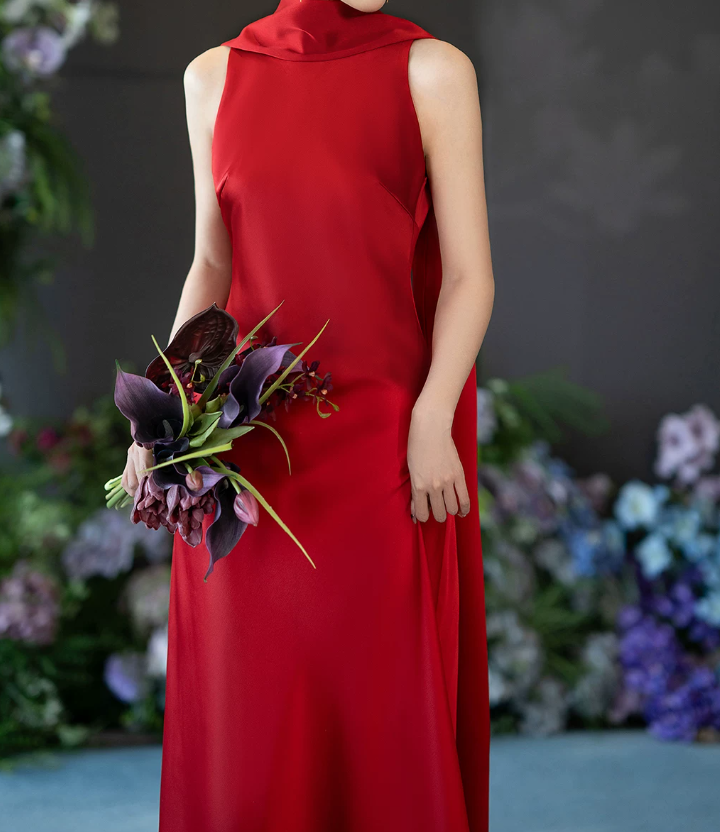 Attractive Satin Red Prom Dress Backless Beads Mermaid Evening Dress C9060