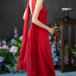 Attractive Satin Red Prom Dress Backless Beads Mermaid Evening Dress C9060
