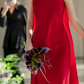 Attractive Satin Red Prom Dress Backless Beads Mermaid Evening Dress C9060