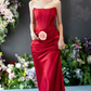 Unique Strapless Bodice Prom Dress Red Jacquard Mermaid Evening Dress C9061