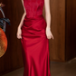 Unique Strapless Bodice Prom Dress Red Jacquard Mermaid Evening Dress C9061