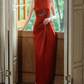 Graceful Halter Neck Red Prom Dress Sleeveless Pleated Mermaid Evening Dress C9062
