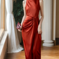 Graceful Halter Neck Red Prom Dress Sleeveless Pleated Mermaid Evening Dress C9062