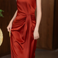 Graceful Halter Neck Red Prom Dress Sleeveless Pleated Mermaid Evening Dress C9062