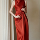 Graceful Halter Neck Red Prom Dress Sleeveless Pleated Mermaid Evening Dress C9062