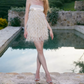 Mini robe de soirée en satin, sans bretelles, sans manches, ligne a, simple, C899