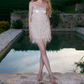 Mini robe de soirée en satin, sans bretelles, sans manches, ligne a, simple, C899