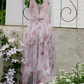 Glam V Neck Pink Prom Dress Chiffon Beaded A-Line Evening Dress C9067