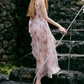 Glam V Neck Pink Prom Dress Chiffon Beaded A-Line Evening Dress C9067