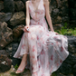 Glam V Neck Pink Prom Dress Chiffon Beaded A-Line Evening Dress C9067