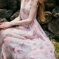 Glam V Neck Pink Prom Dress Chiffon Beaded A-Line Evening Dress C9067