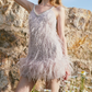 Playful Spaghetti Straps Pink Homecoming Dress Feather Beaded Sheath Party Dress C9068