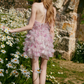 Mini robe de soirée en satin, sans bretelles, sans manches, ligne a, simple, C899