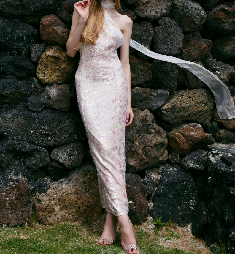 Gorgeous Strapless Pink Prom Dress Sequins Sheath Evening Dress C9070
