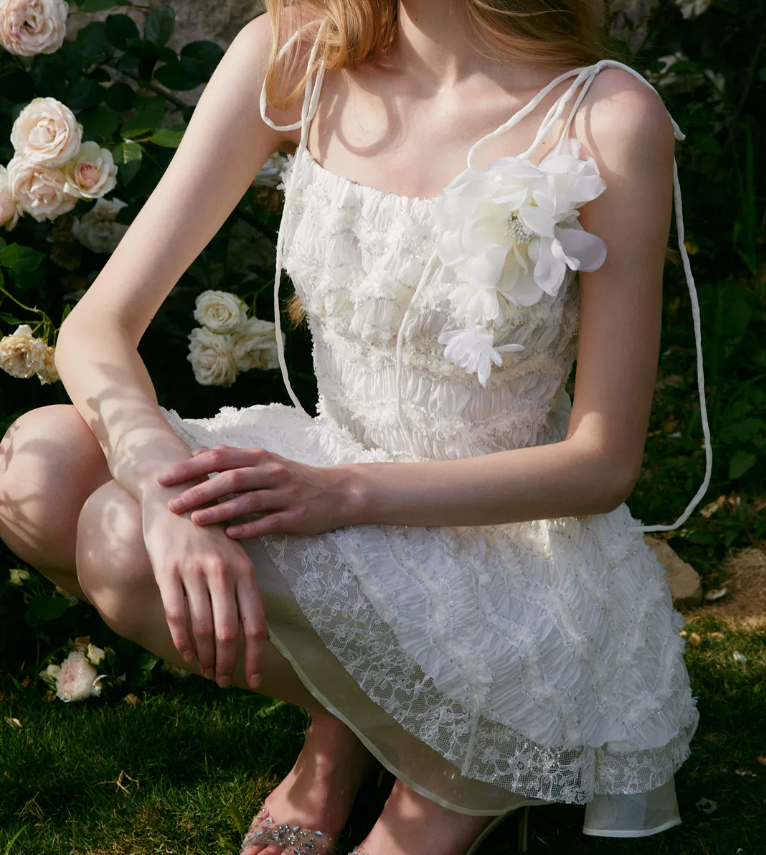 Graceful Spaghetti Straps Ivory Homecoming Dress Lace Appliques A-Line Party Dress C9071