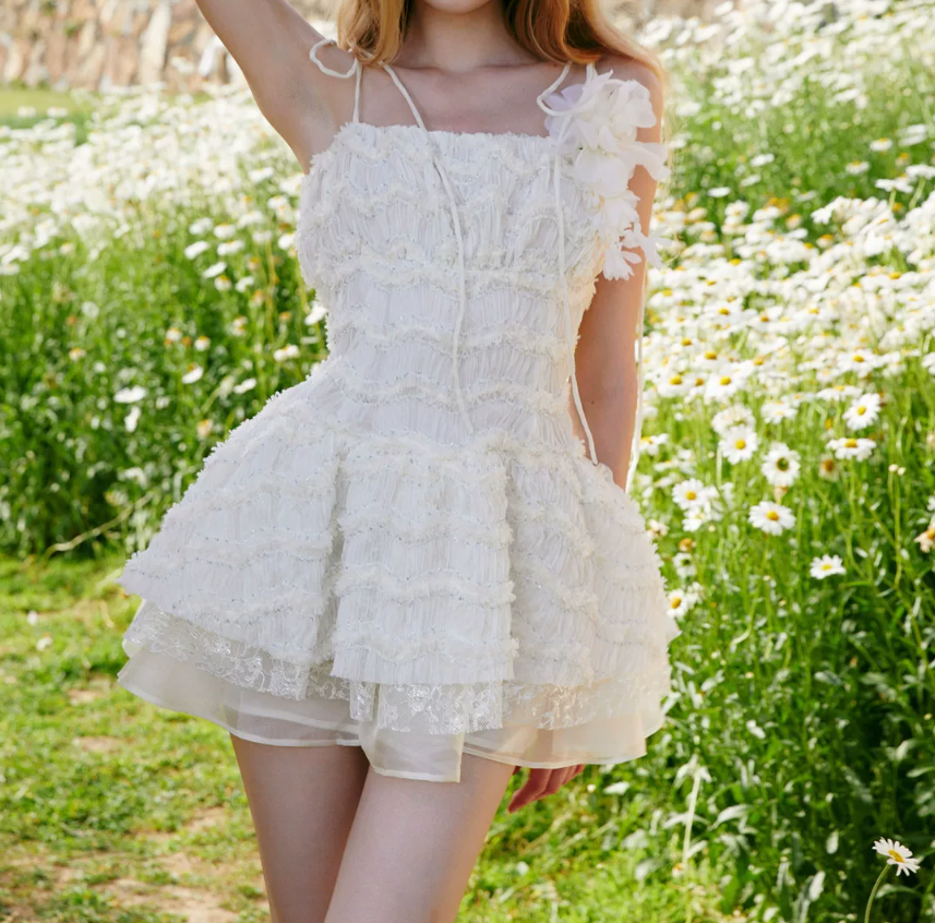Graceful Spaghetti Straps Ivory Homecoming Dress Lace Appliques A-Line Party Dress C9071