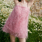 Adorable Beaded Spaghetti Straps Homecoming Dress Pink Feather A-Line Party Dress C9072