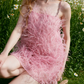 Adorable Beaded Spaghetti Straps Homecoming Dress Pink Feather A-Line Party Dress C9072