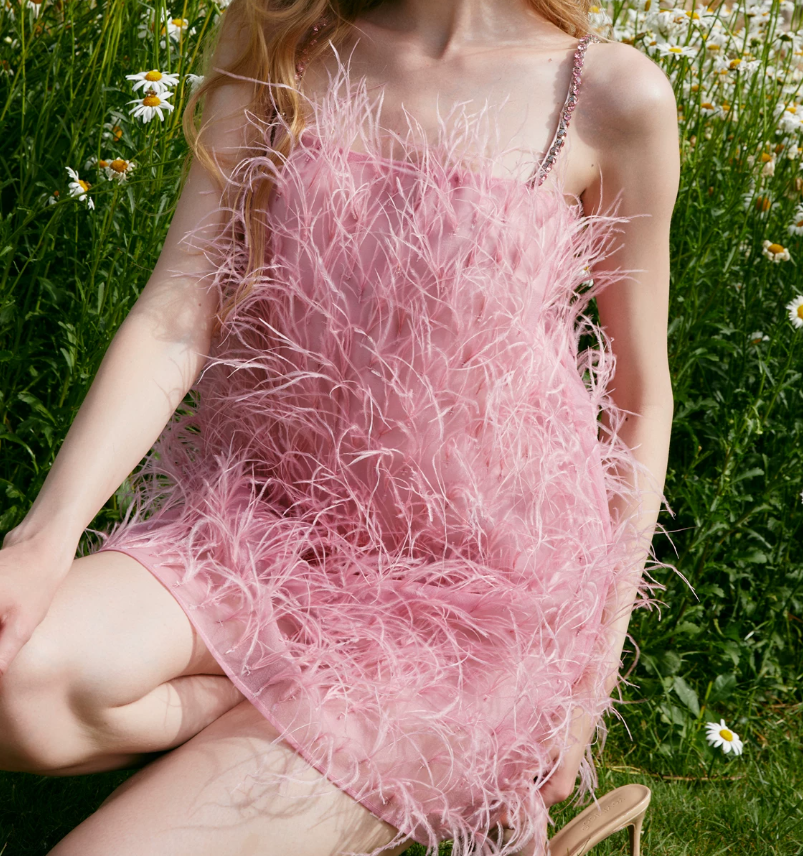 Adorable Beaded Spaghetti Straps Homecoming Dress Pink Feather A-Line Party Dress C9072