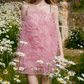 Adorable Beaded Spaghetti Straps Homecoming Dress Pink Feather A-Line Party Dress C9072