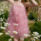 Adorable Beaded Spaghetti Straps Homecoming Dress Pink Feather A-Line Party Dress C9072
