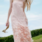 Sweet Spaghetti Straps Prom Dress Pink Sequins Feather Sheath Evening Dress C9074