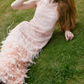 Sweet Spaghetti Straps Prom Dress Pink Sequins Feather Sheath Evening Dress C9074