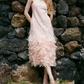 Sweet Spaghetti Straps Prom Dress Pink Sequins Feather Sheath Evening Dress C9074
