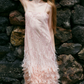 Sweet Spaghetti Straps Prom Dress Pink Sequins Feather Sheath Evening Dress C9074